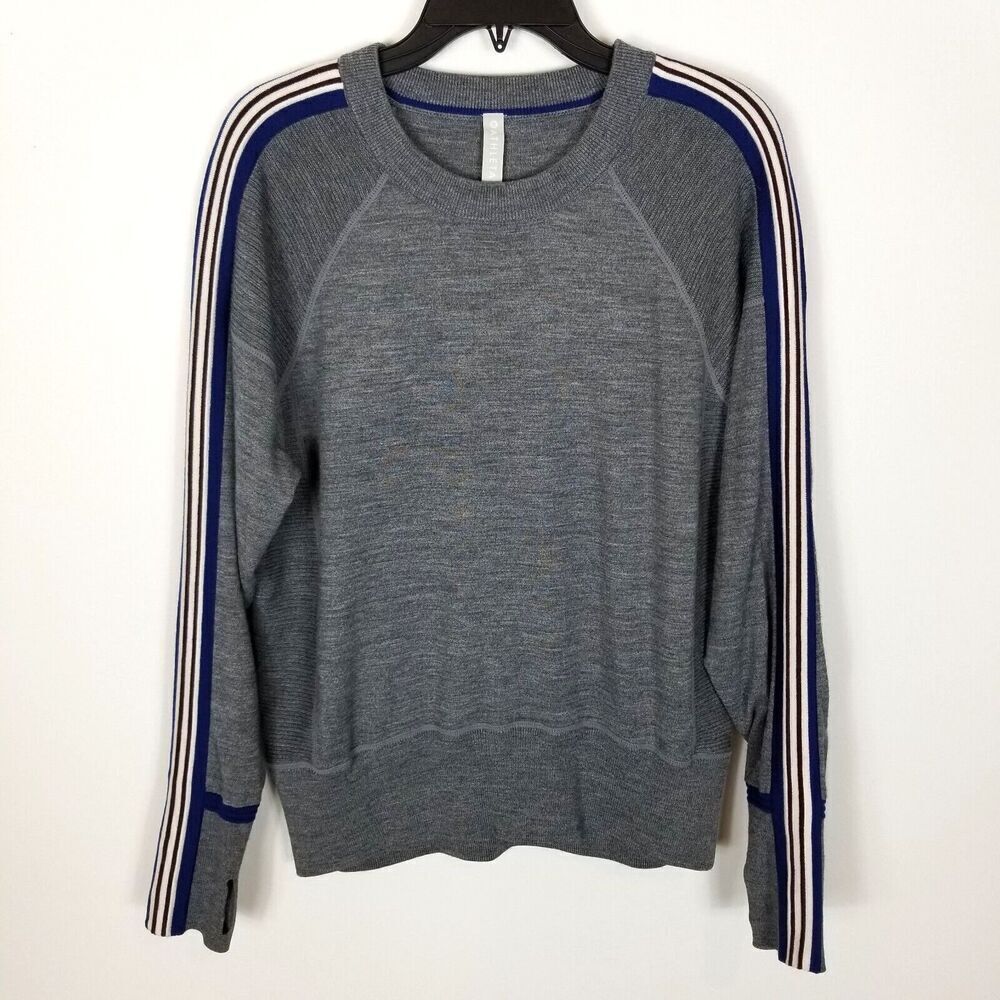 Athleta Women Canyon Color Block Wool Sweater Size M Gray Striped Sleeve